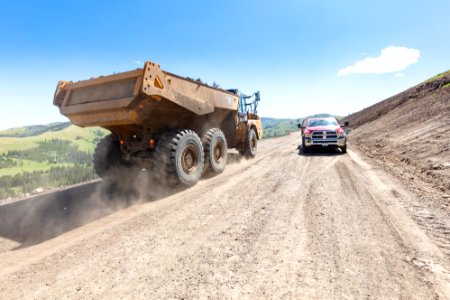 Tower to Chittenden Road Project: hauling material up the road photo