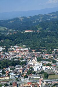 Aerial view hauptplatz church photo