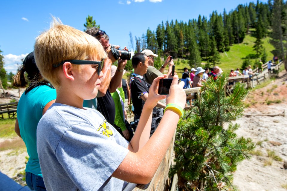 Crowds of people at Mud Volcano