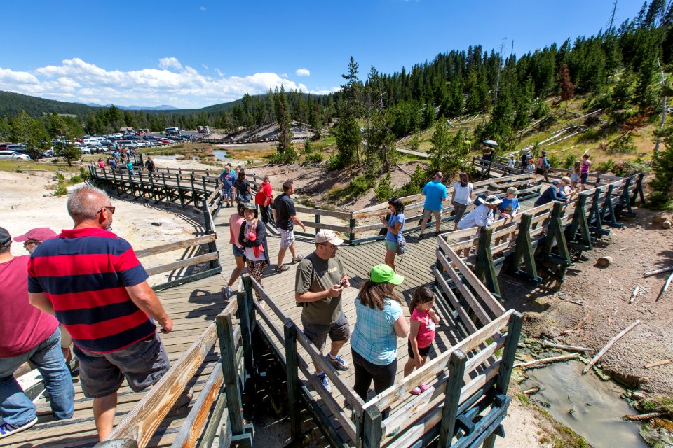 Crowds of people at Mud Volcano