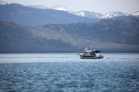 Motorboat on Yellowstone Lake photo