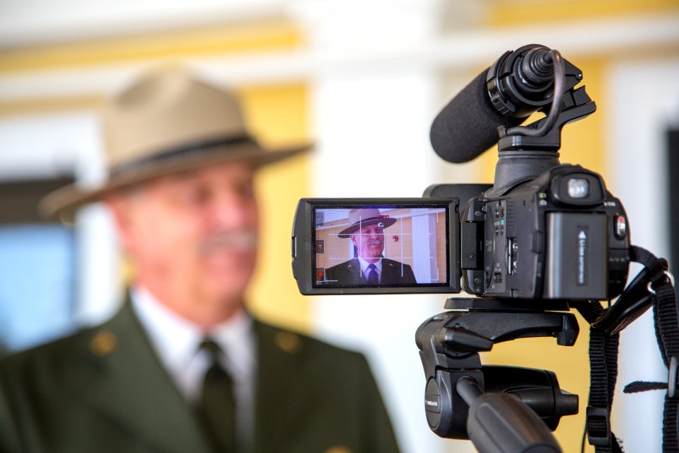 Dan Wenk being interviewed at Lake Hotel 125th Anniversary
