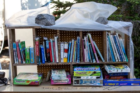 Campground host's library at the Lewis Lake Campground