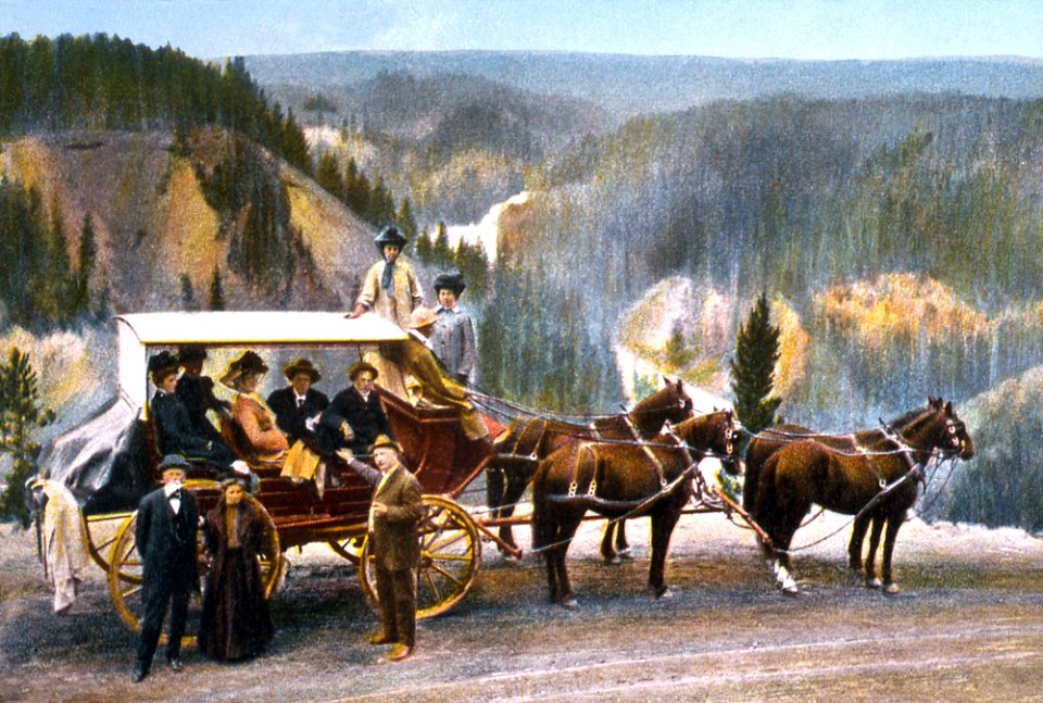Stagecoach near Upper Falls of the Yellowstone River
