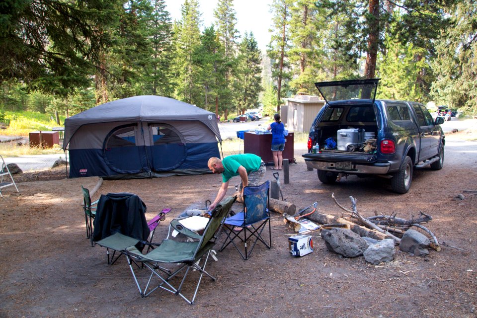 Setting up camp in the Tower Campground