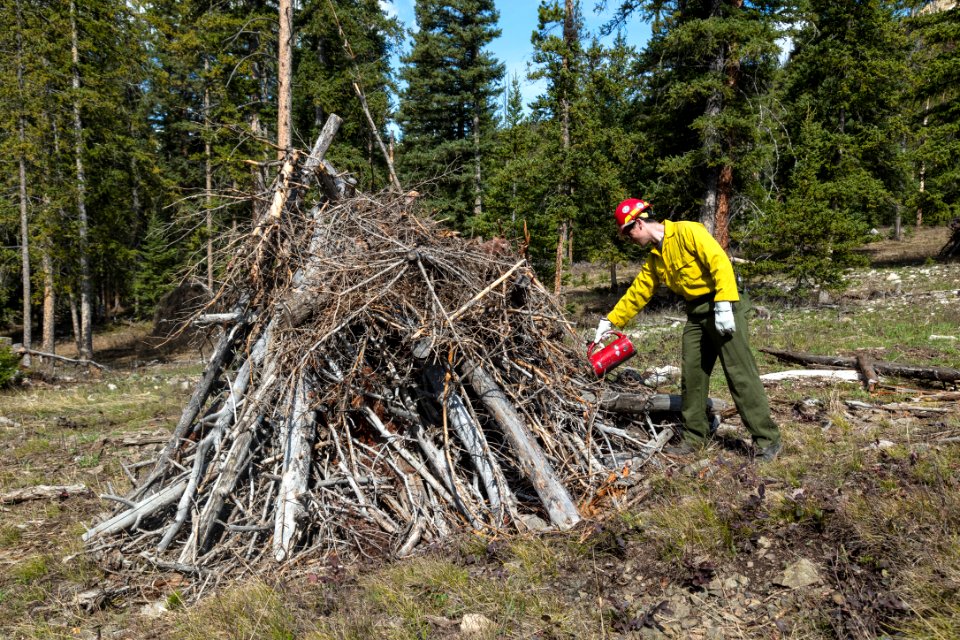 Northeast Entrance fuels project - using a drip torch to burn piles (3)