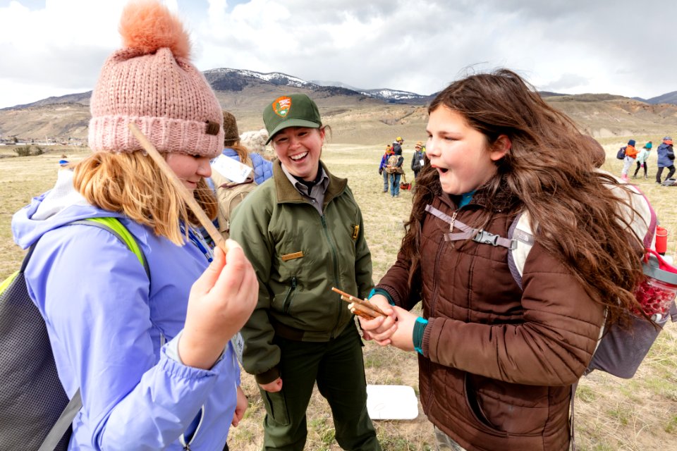 Expedition Yellowstone group playing "Sticks," an Assiniboine game
