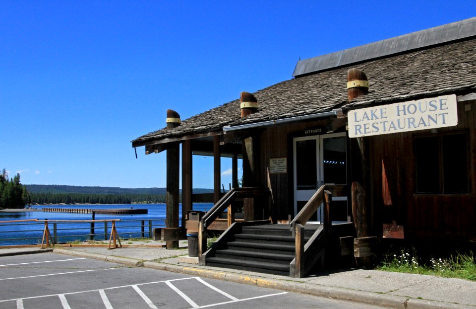 Grant Village, the front of the Lake House Restaurant