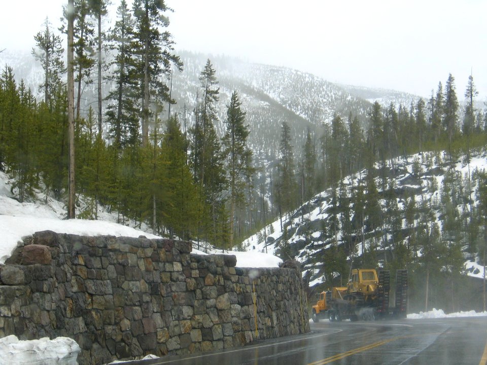 Hauling equipment off of East Entrance Road