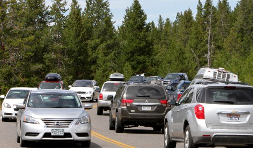 Traffic on road at Midway Geyser Basin 5857 photo
