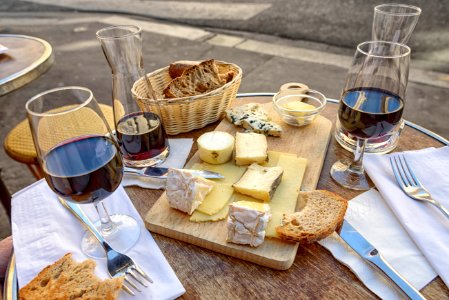 Cheese, Wine and Bread. photo