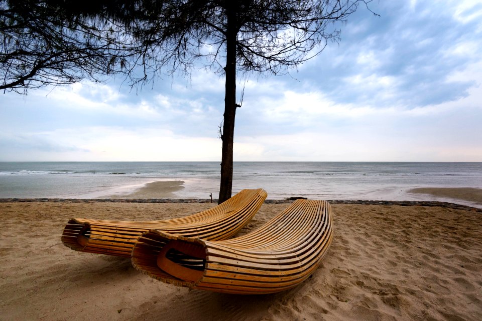 Lounge chairs on the beach photo