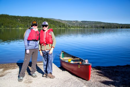 Getting ready to paddle at Lewis Lake photo