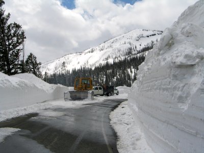 Equipment in a pullout on the east side of Sylvan Pass