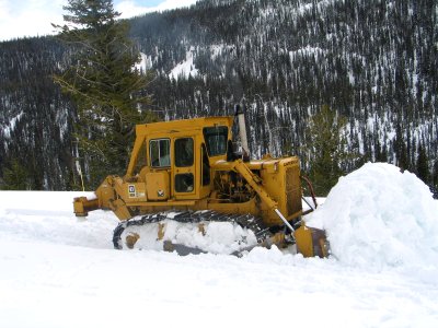 Cat pushing snow to the blowers on Sylvan Pass photo