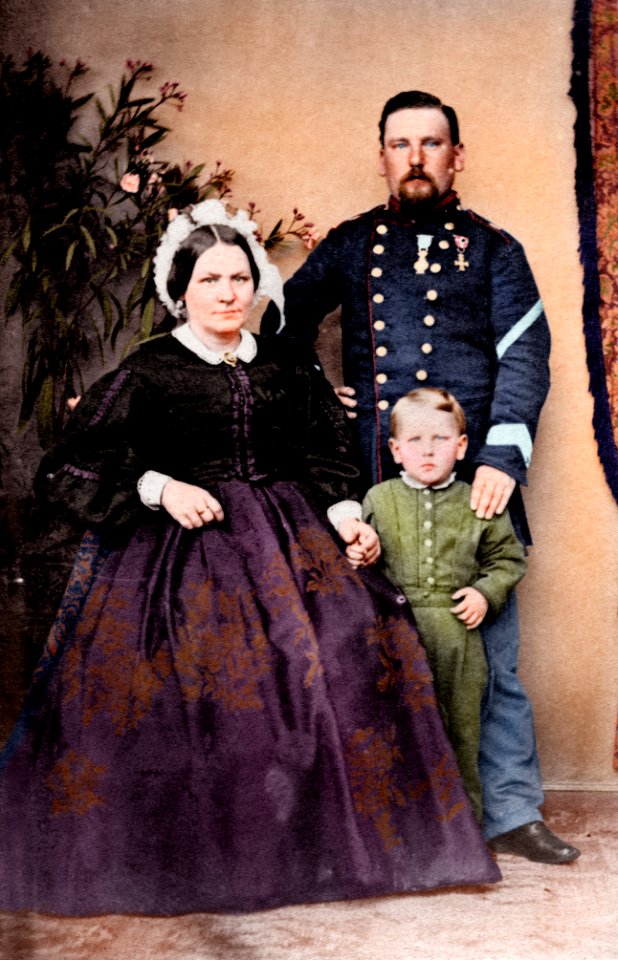 Soldat med familie, 1864 - colorized