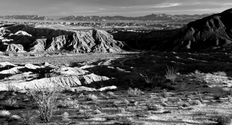 CA - CARRIZO BADLANDS OVERLOOK CAMPSITE (1-8-2017) anza-borrego state park, san diego co, ca -16a BW photo