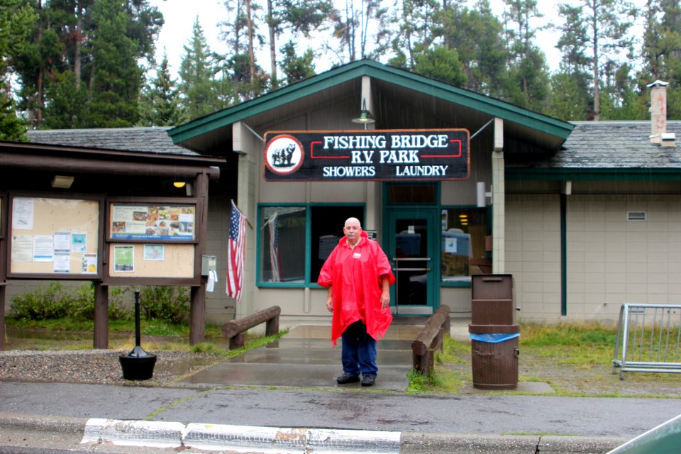 Fishing Bridge RV Park check-in building, showers, laundry services