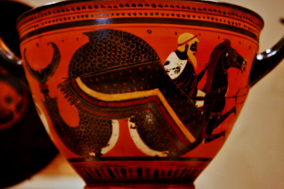 Terracotta Skyphos (deep drinking cup),  Greek, Attic, black - figured, ca. 500 B.C., Metropolitan Museum of Art, New York, 2009