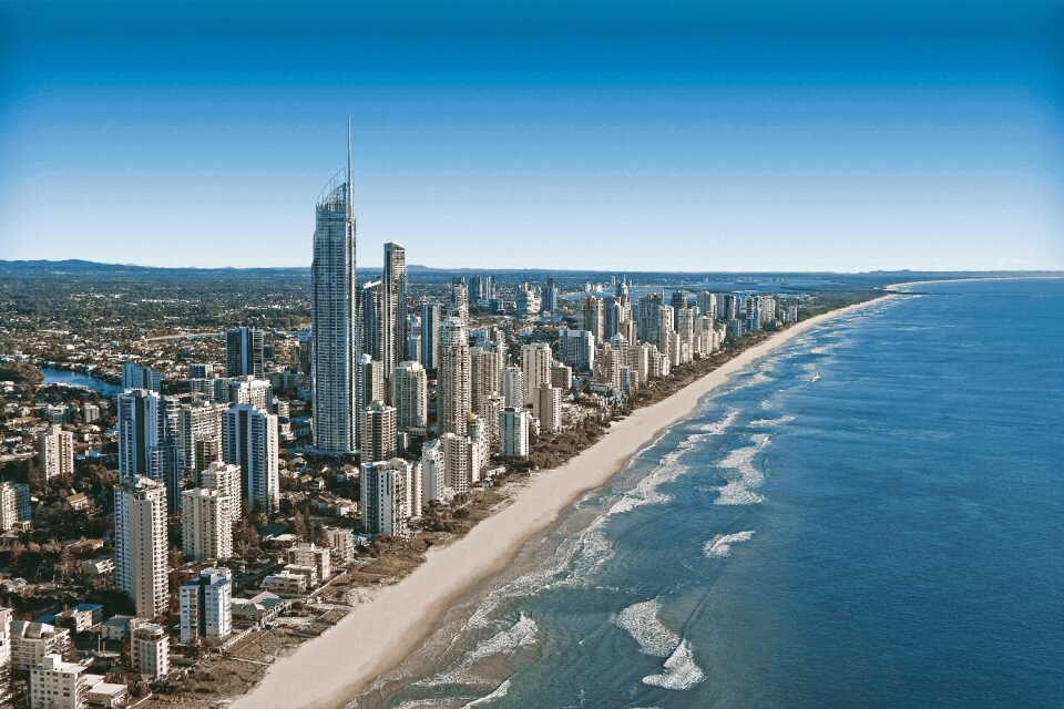 Waterfront skyscrapers beach