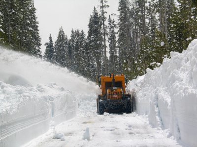 Pushing snow to the blower at Lewis River (10) photo