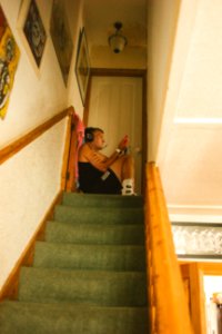 Ollie on the stairs