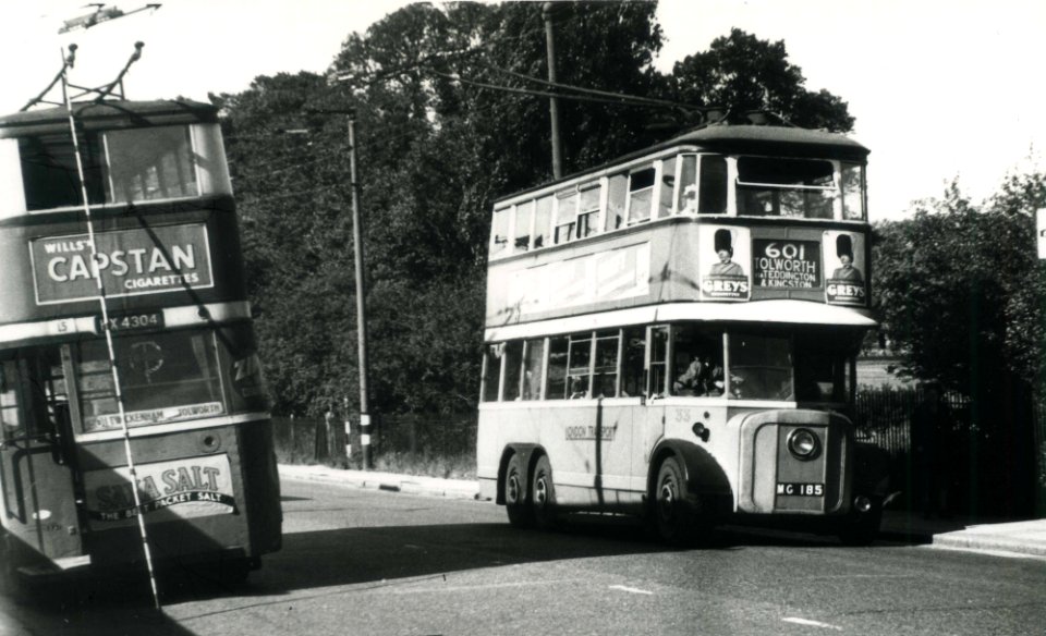 Unknown date Pre/Post war? – Two London A1 class (diddler) trolleybuses.