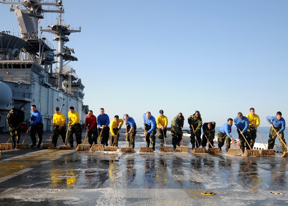 Wash down flight deck aircraft carrier