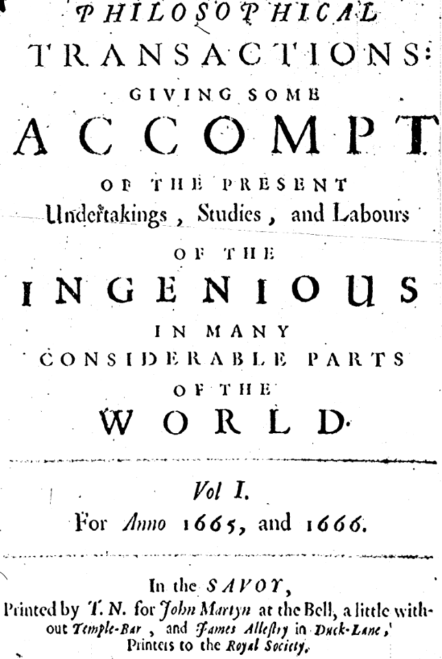 1665 Philosophical Transactions, vol I