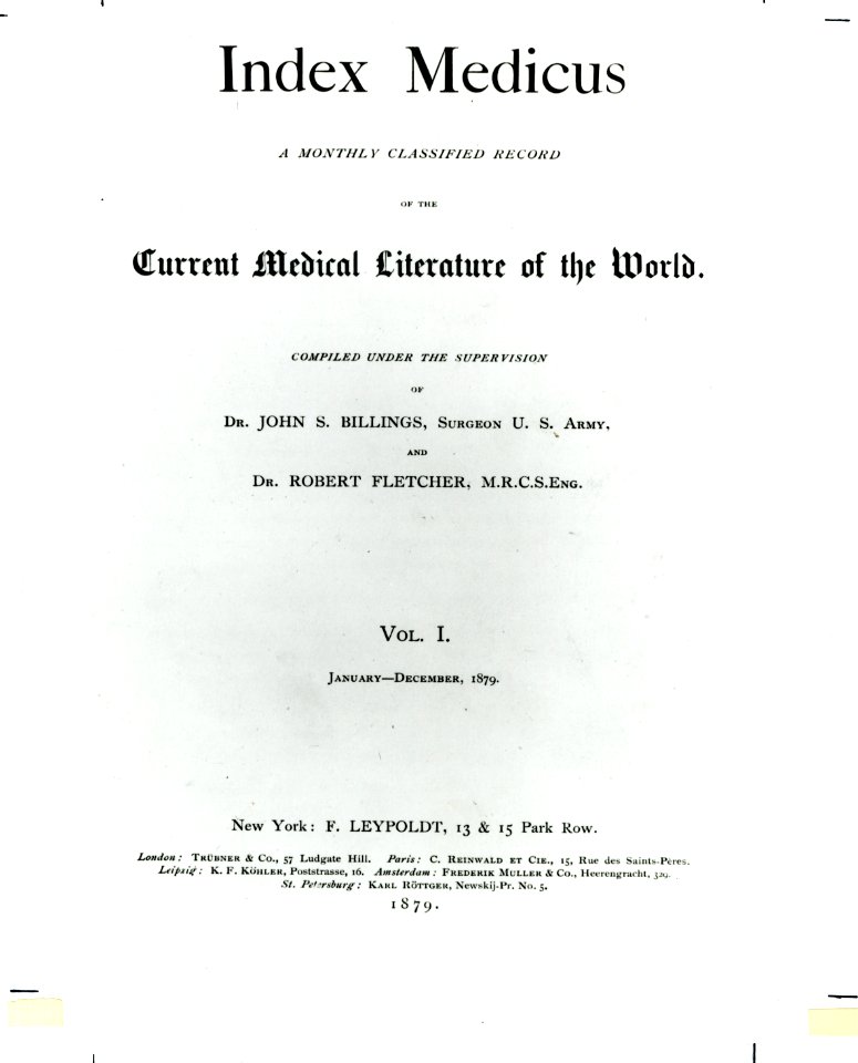 Index Medicus 1879 portada 1er Vol