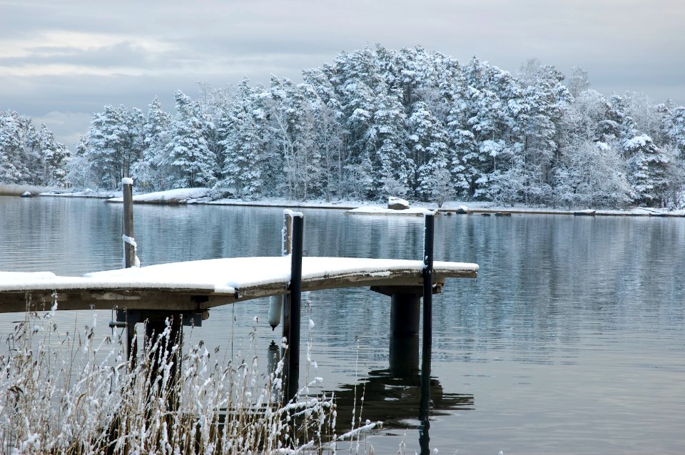 Espoo pier in winter snow