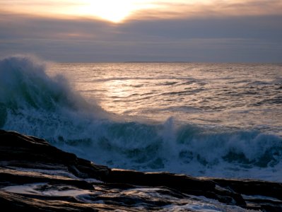 Aquamarine Sunrise Wave Crashes onto Pemaquid Point photo