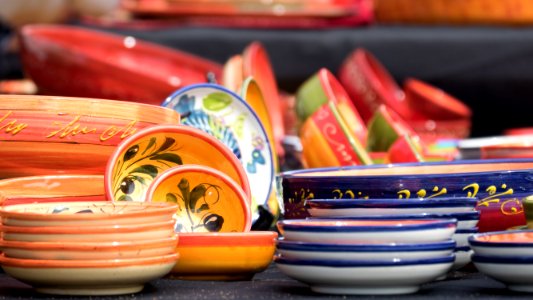 Colorful plates at the Maine Boats, Homes and Harbors show in Rockland, Maine.