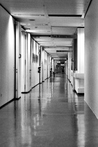 Hospital corridor long corridor black and white photo