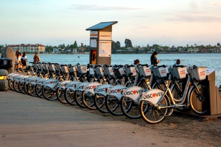 Large Discover Bike Share rack at bay photo