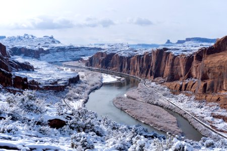 snowy river view from Moab rim trail photo