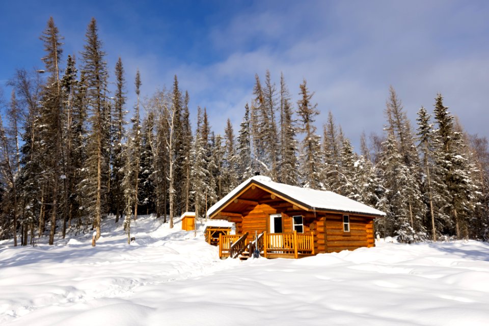 Dolly Varden Public Use Cabin in the snow.