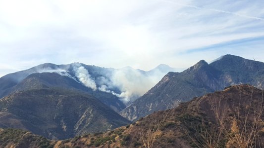 The Thomas Fire burns near Devils Gate, seen from Coldwater Canyon