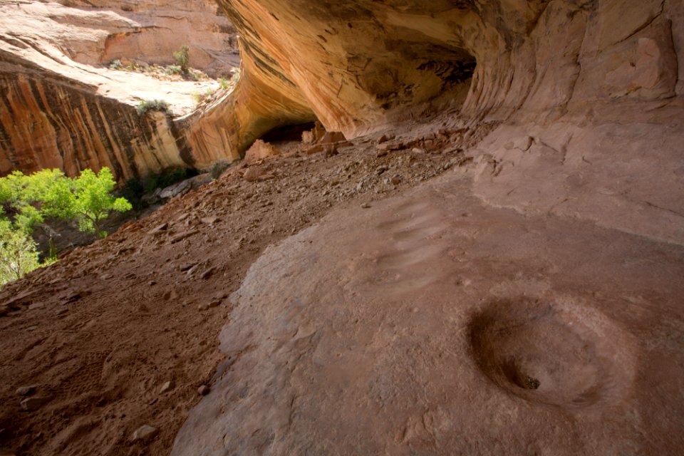 Indentations in rock of cave