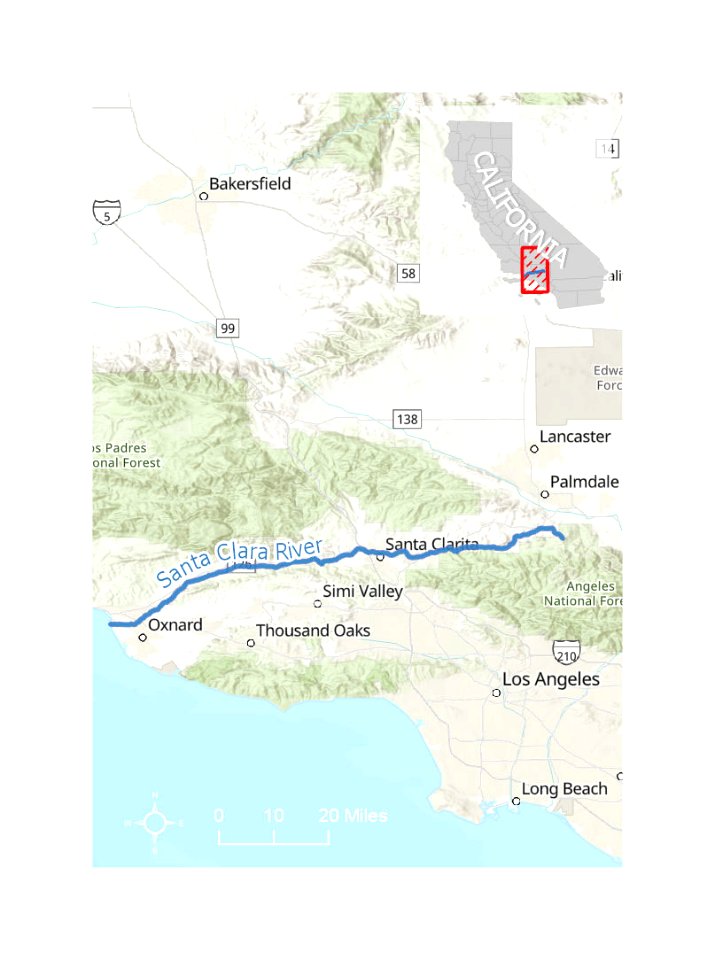 The Santa Clara River flows through Los Angeles and Ventura counties.
