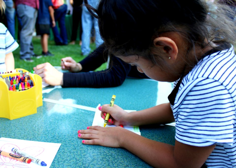 Ojai, Calif. (March 18, 2017) - A young visitor colors a seed packet to hold native pollinator seeds during an event at the Libbey Bowl celebrating women in science, and longtime condor advocate Jan Hamber.