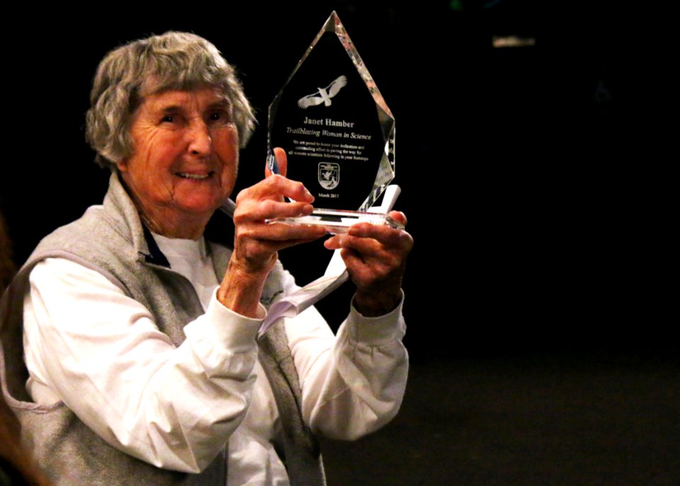 Ojai, Calif. (March 18, 2017) – Jan Hamber, longtime condor advocate and conservationist, with her Trailblazing Women in Science award from the U.S. Fish and Wildlife Service.
