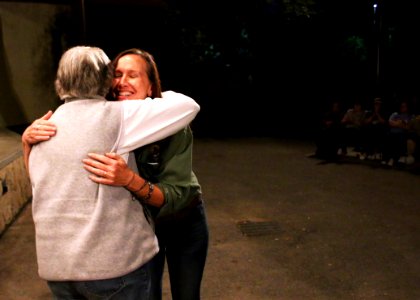Ojai, Calif. (March 18, 2017) - Deb Kirkland, with the U.S. Fish and Wildlife Service Hopper Mountain National Wildlife Refuge hugs Jan Hamber after presenting her with the Trailblazing Women in Science award.