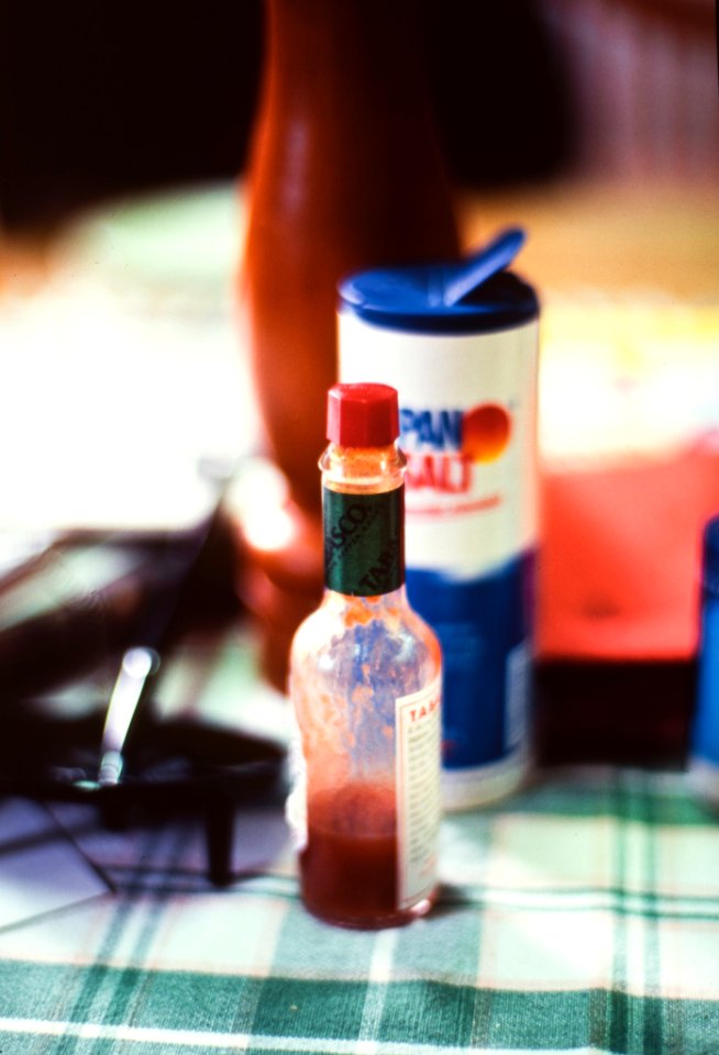 Black pepper, Tabasco sauce and salt