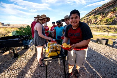 The students took turns preparing dinner at SLCSE Paleo Camp. Moab, UT. Photo by Eric Delphenich