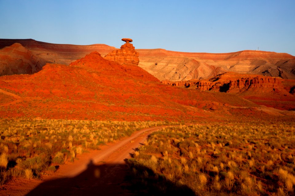 Road winding past Mexican Hat Rock