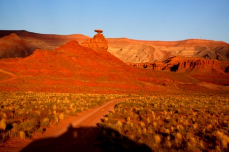 Road winding past Mexican Hat Rock