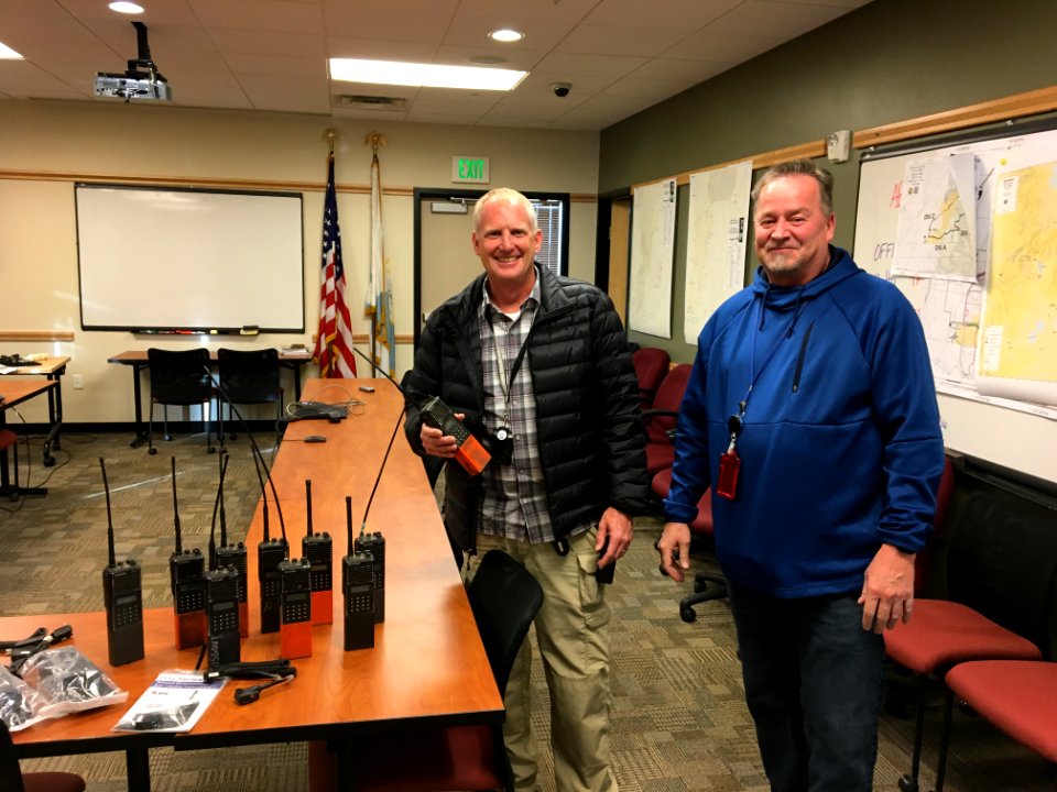 Shane Brunson, Fillmore Fire Chief, receives radios