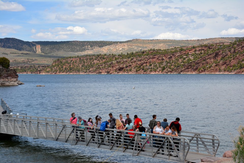Students took turns operating USBR underwater drones at Flaming Gorge STEM Day. Flaming Gorge Dam, UT. Photo by Markel Baker, BLM UTSO