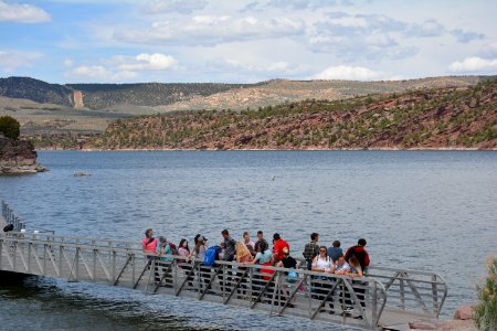 Students took turns operating USBR underwater drones at Flaming Gorge STEM Day. Flaming Gorge Dam, UT. Photo by Markel Baker, BLM UTSO